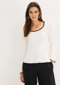 Mujer bonprix bonprix Camiseta de canalé con lazo decorativo