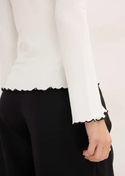 Mujer bonprix bonprix Camiseta de canalé con lazo decorativo