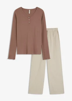 Mujer bonprix bonprix Camiseta de canalé con pantalón cómodo