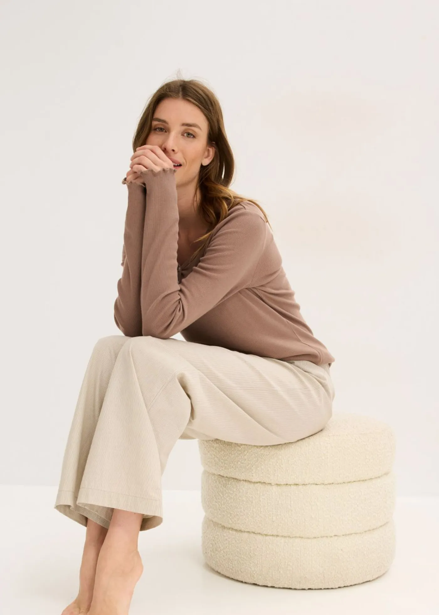 Mujer bonprix bonprix Camiseta de canalé con pantalón cómodo