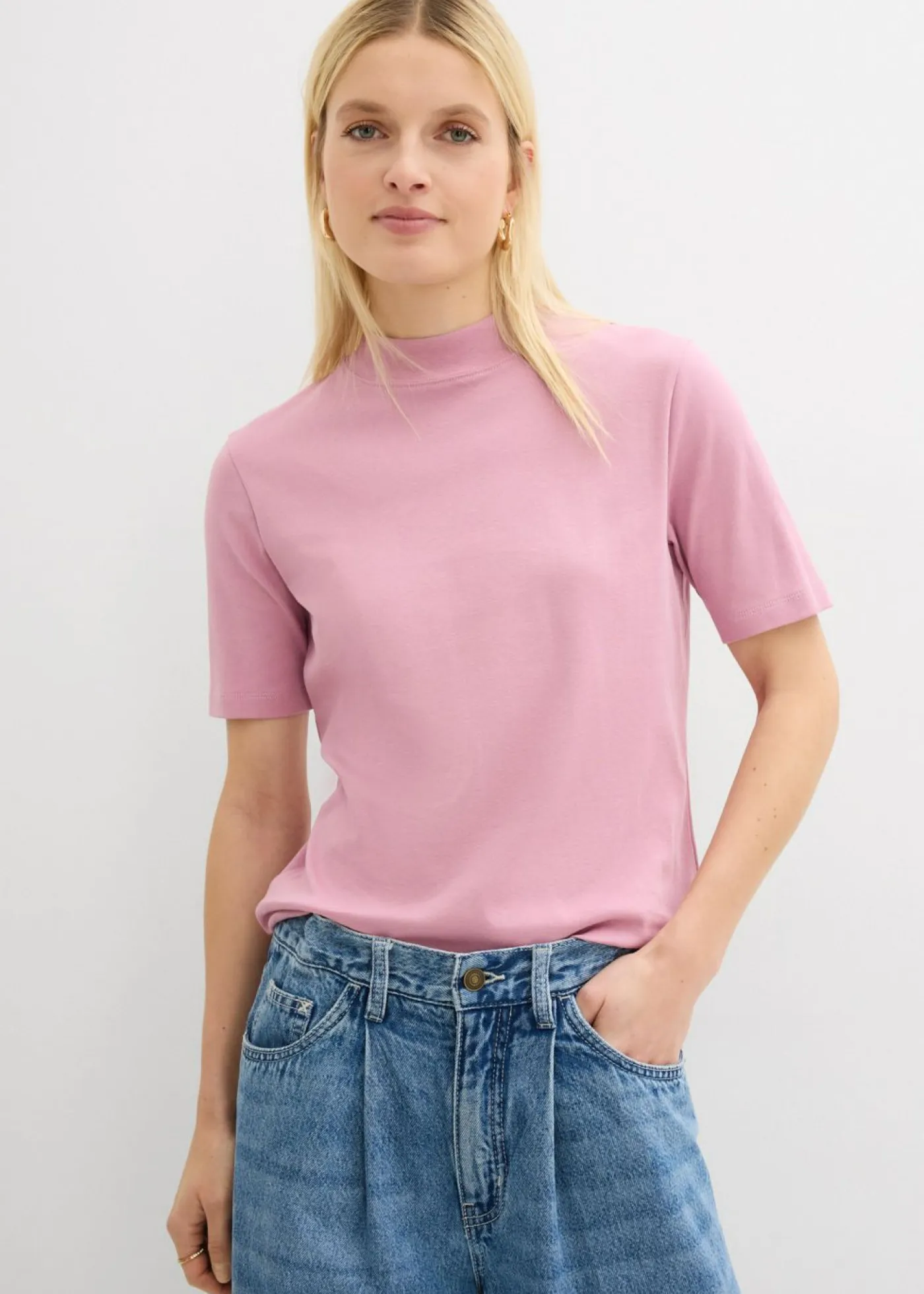 bonprix bonprix Básicos|Camisetas>Camiseta de canalé de algodón puro Malva