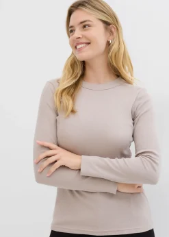 bonprix bonprix Básicos|Camisetas>Camiseta de canalé de algodón orgánico puro (2 unidades) arena claro-marrón medio