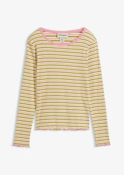 bonprix bonprix Camisetas>Camiseta de canalé de algodón orgánico Blanco lana/musgo/amarillo claro/orquídea ahumado de rayas