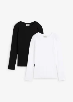 Mujer bonprix bonprix Camiseta de canalé de algodón orgánico puro (2 unidades)