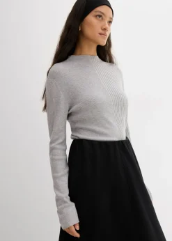 bonprix bonprix Esenciales|Camisetas>Camiseta de canalé de mezcla de viscosa gris claro jaspeado moteado