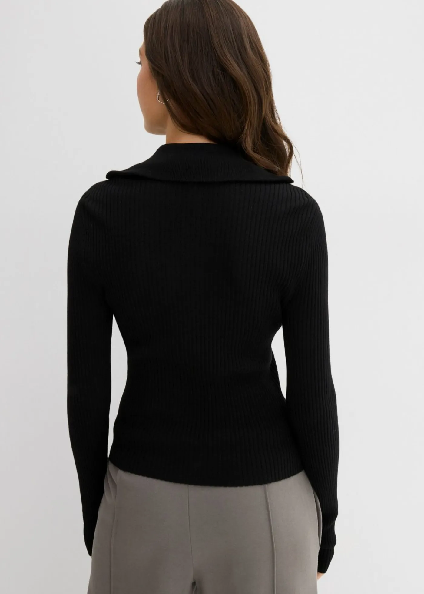 bonprix bonprix Camisetas>Camiseta de canalé de mezcla de viscosa suave Negro