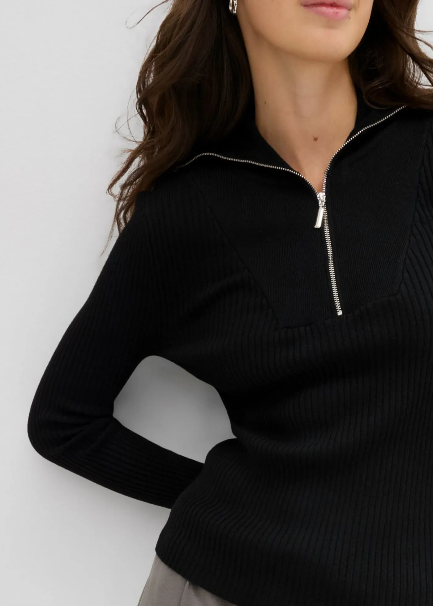 bonprix bonprix Camisetas>Camiseta de canalé de mezcla de viscosa suave Negro