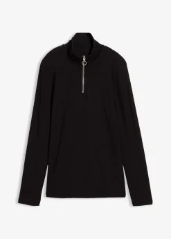 bonprix bonprix Camisetas>Camiseta de canalé de mezcla de viscosa suave Negro