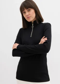 bonprix bonprix Camisetas>Camiseta de canalé de mezcla de viscosa suave Negro