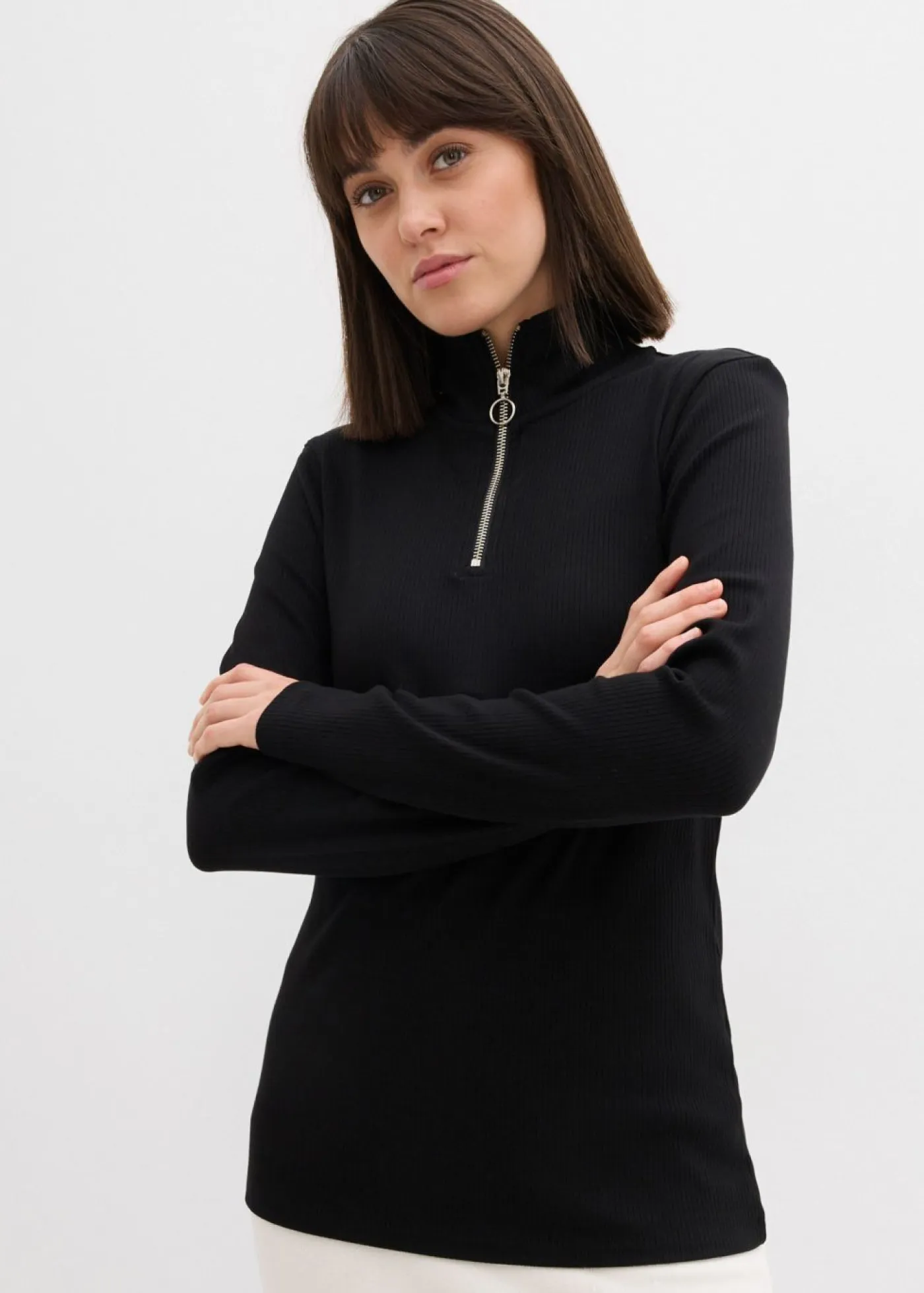 bonprix bonprix Camisetas>Camiseta de canalé de mezcla de viscosa suave Negro