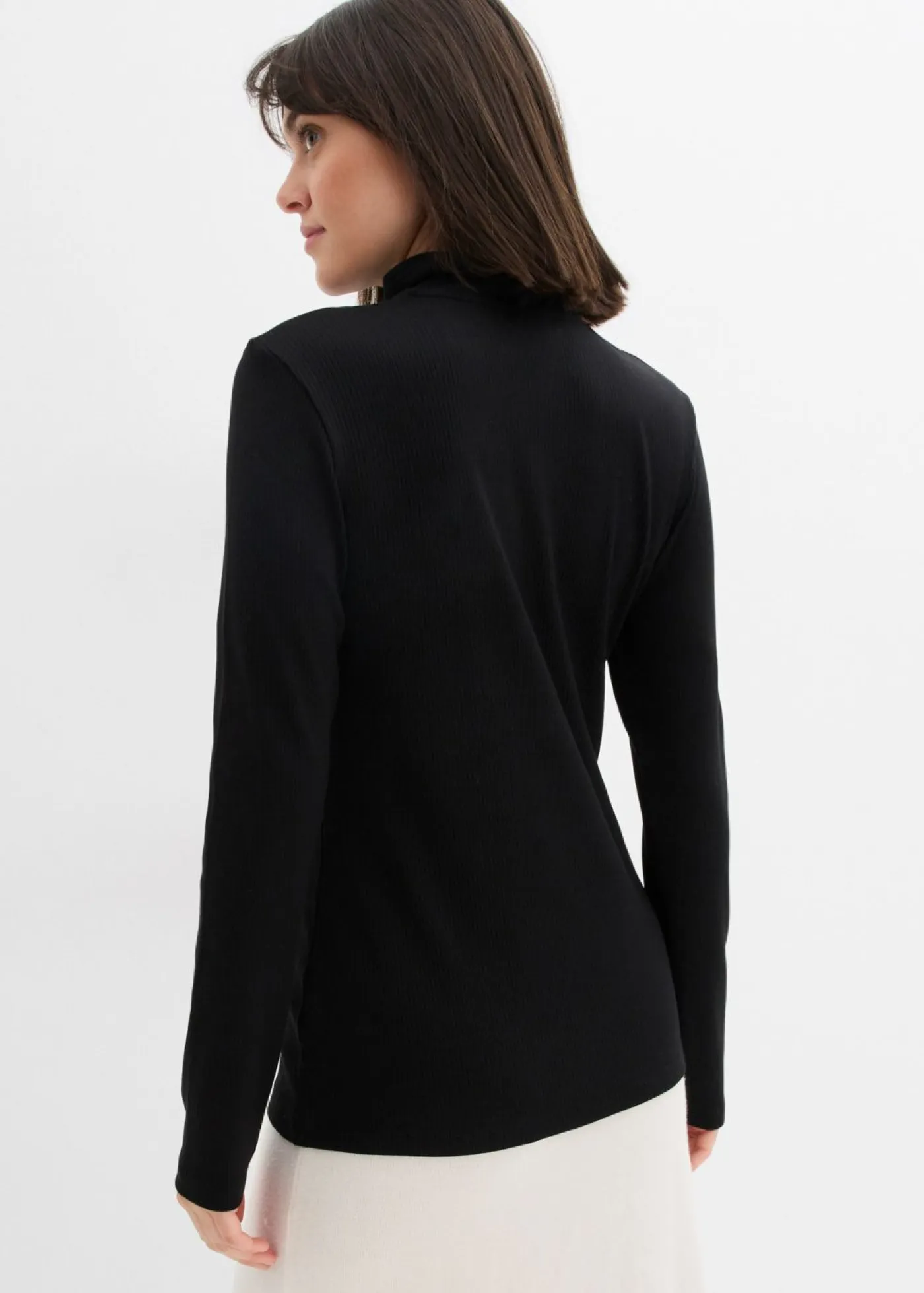 bonprix bonprix Camisetas>Camiseta de canalé de mezcla de viscosa suave Negro