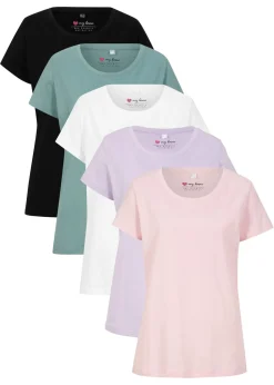 Mujer bonprix bonprix Camiseta de cuello redondo y manga corta (5 unidades)