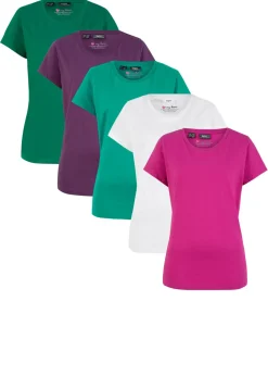 Mujer bonprix bonprix Camiseta de cuello redondo y manga corta (5 unidades)