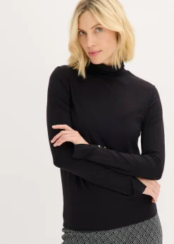 bonprix bonprix Camisetas>Camiseta de cuello vuelto con botones decorativos Negro