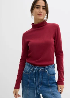 bonprix bonprix Básicos|Camisetas>Camiseta de cuello vuelto de algodón orgánico puro Rojo