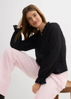 Mujer bonprix bonprix Camiseta de encaje con mangas abullonadas