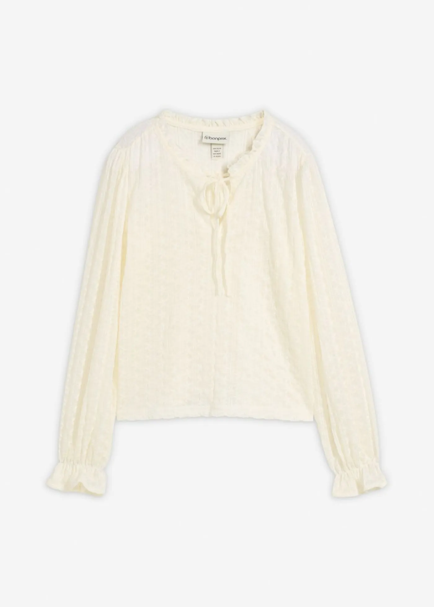 bonprix bonprix Camisetas|Novedades>Camiseta de encaje con mangas abullonadas Blanco lana