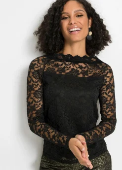 Mujer bonprix bonprix Camiseta de encaje con manga larga