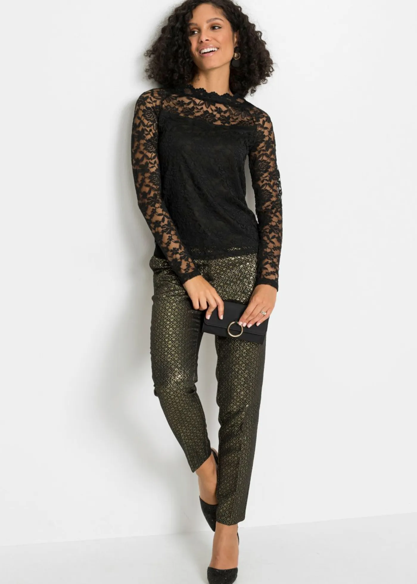 Mujer bonprix bonprix Camiseta de encaje con manga larga