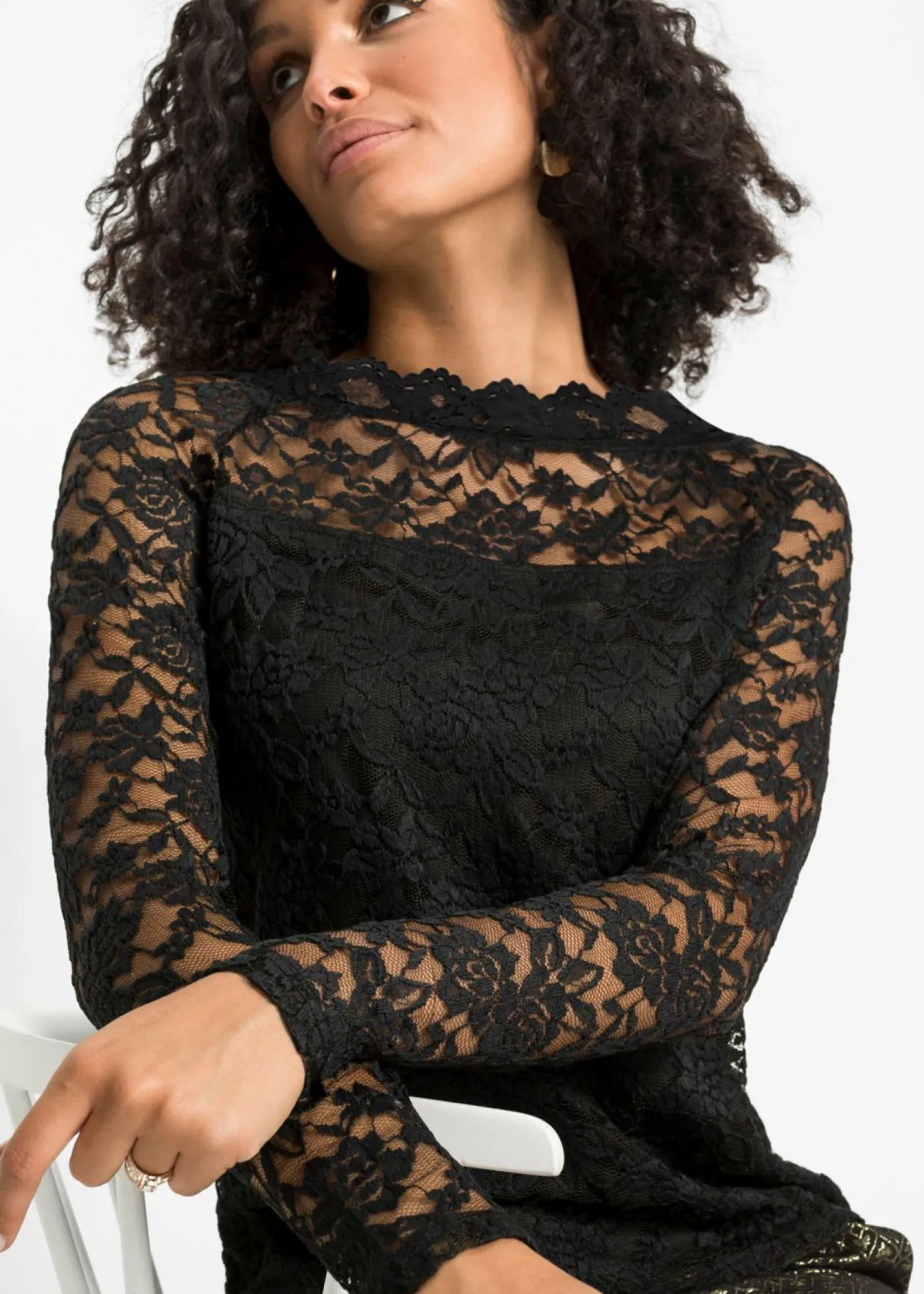 Mujer bonprix bonprix Camiseta de encaje con manga larga