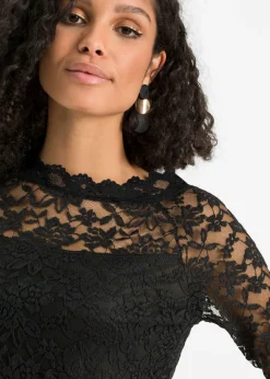 Mujer bonprix bonprix Camiseta de encaje con manga larga