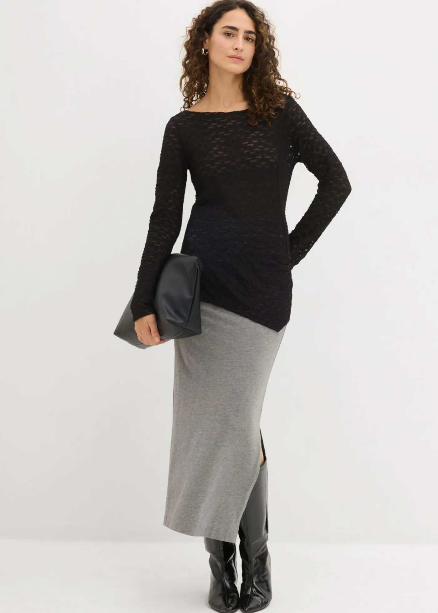 Mujer bonprix bonprix Camiseta de encaje de manga larga