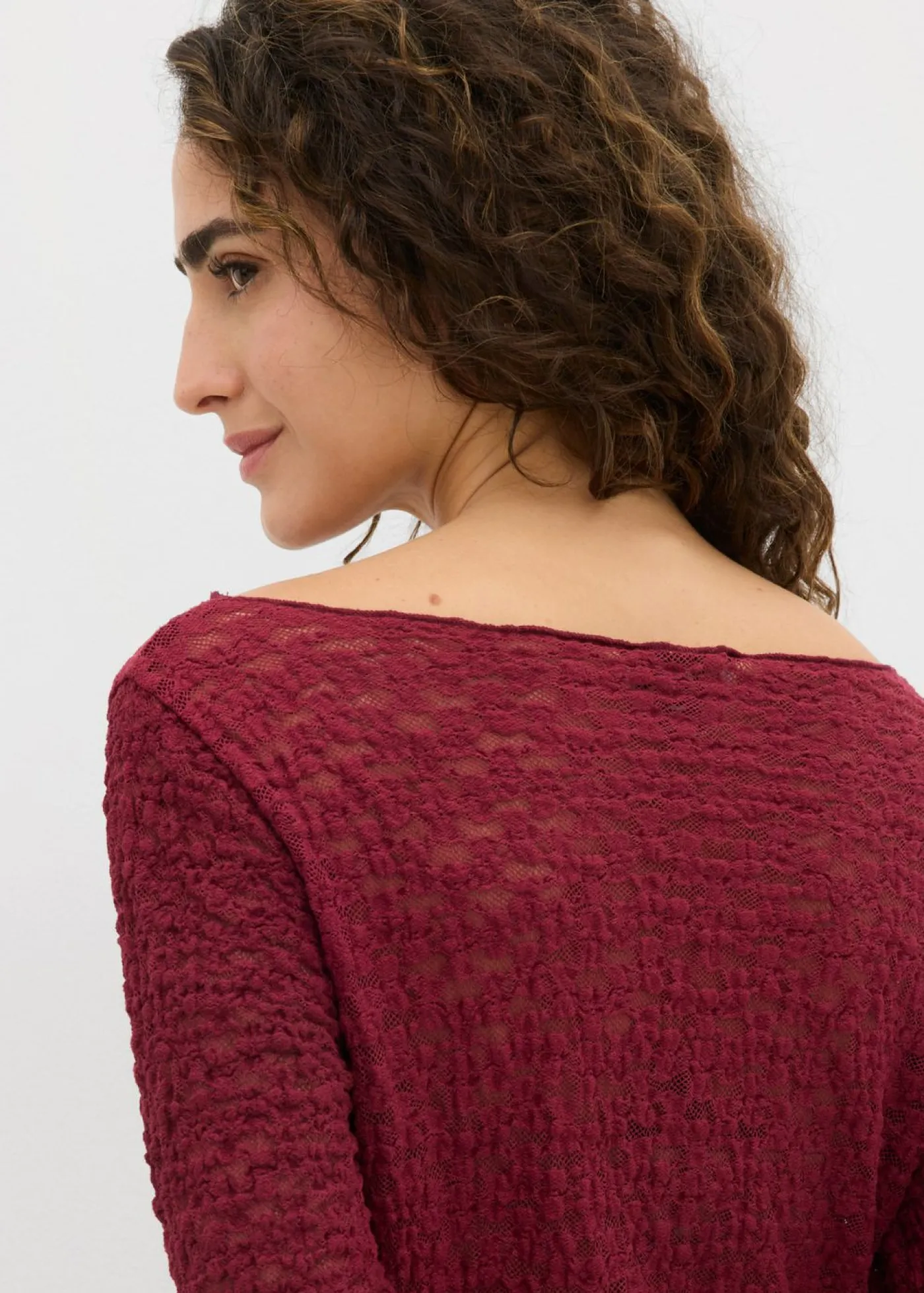 bonprix bonprix Camisetas>Camiseta de encaje de manga larga mora oscuro