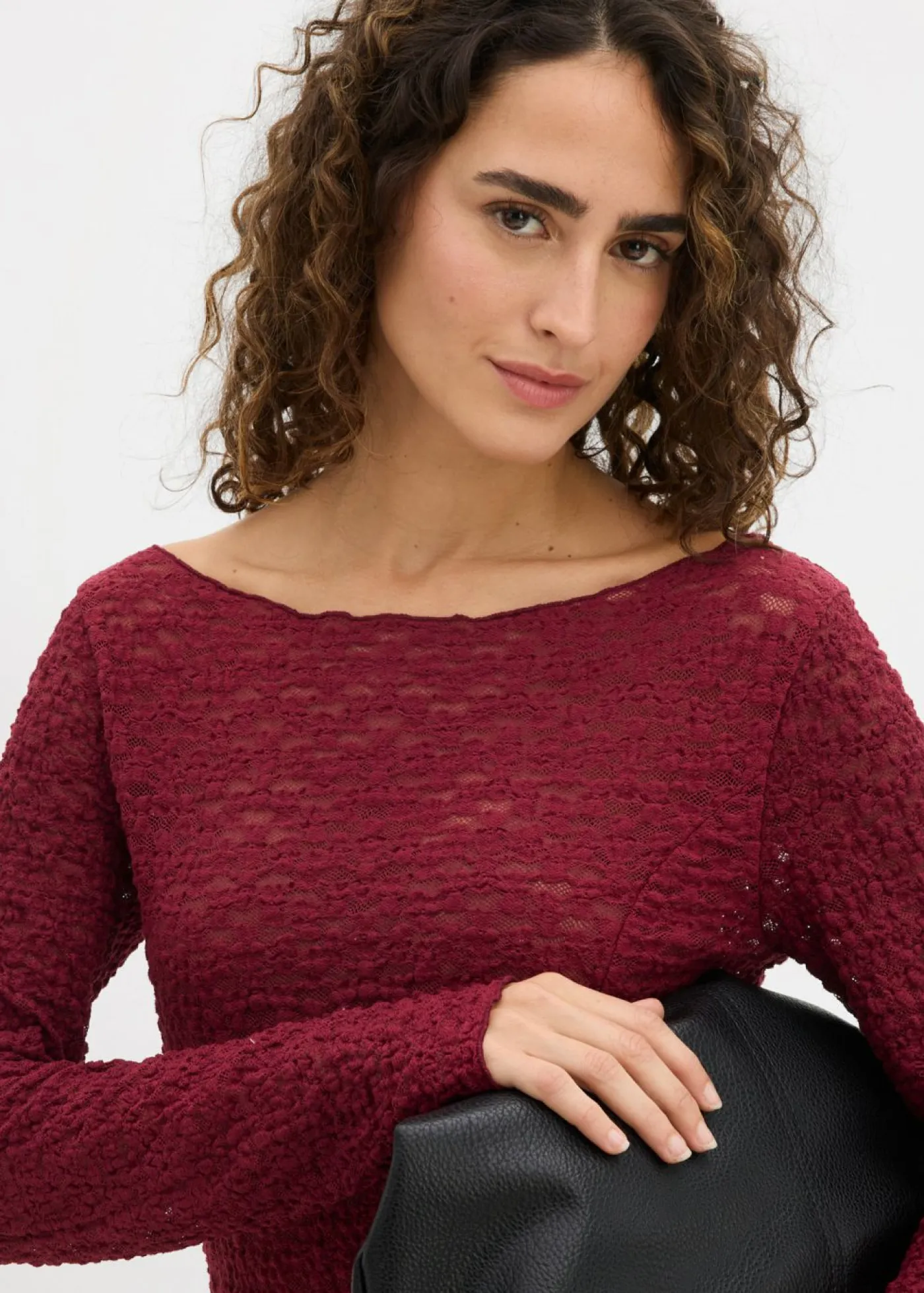 bonprix bonprix Camisetas>Camiseta de encaje de manga larga mora oscuro