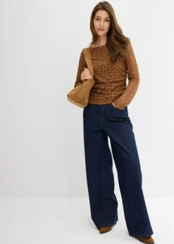 Mujer bonprix bonprix Camiseta de encaje de manga larga