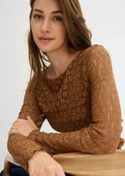 Mujer bonprix bonprix Camiseta de encaje de manga larga