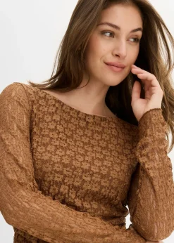 Mujer bonprix bonprix Camiseta de encaje de manga larga