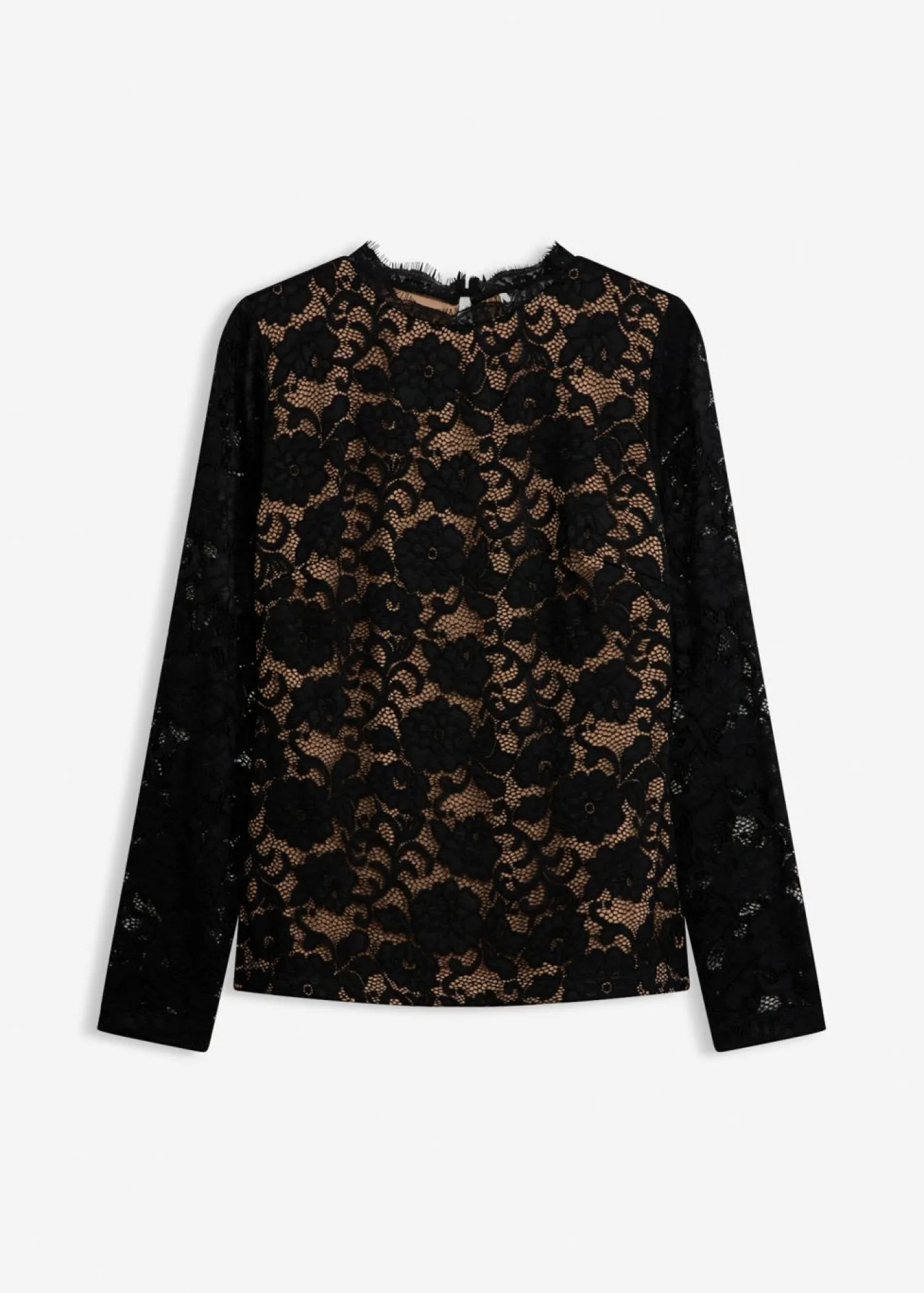 bonprix bonprix Camisetas|Novedades>Camiseta de encaje de manga larga Negro