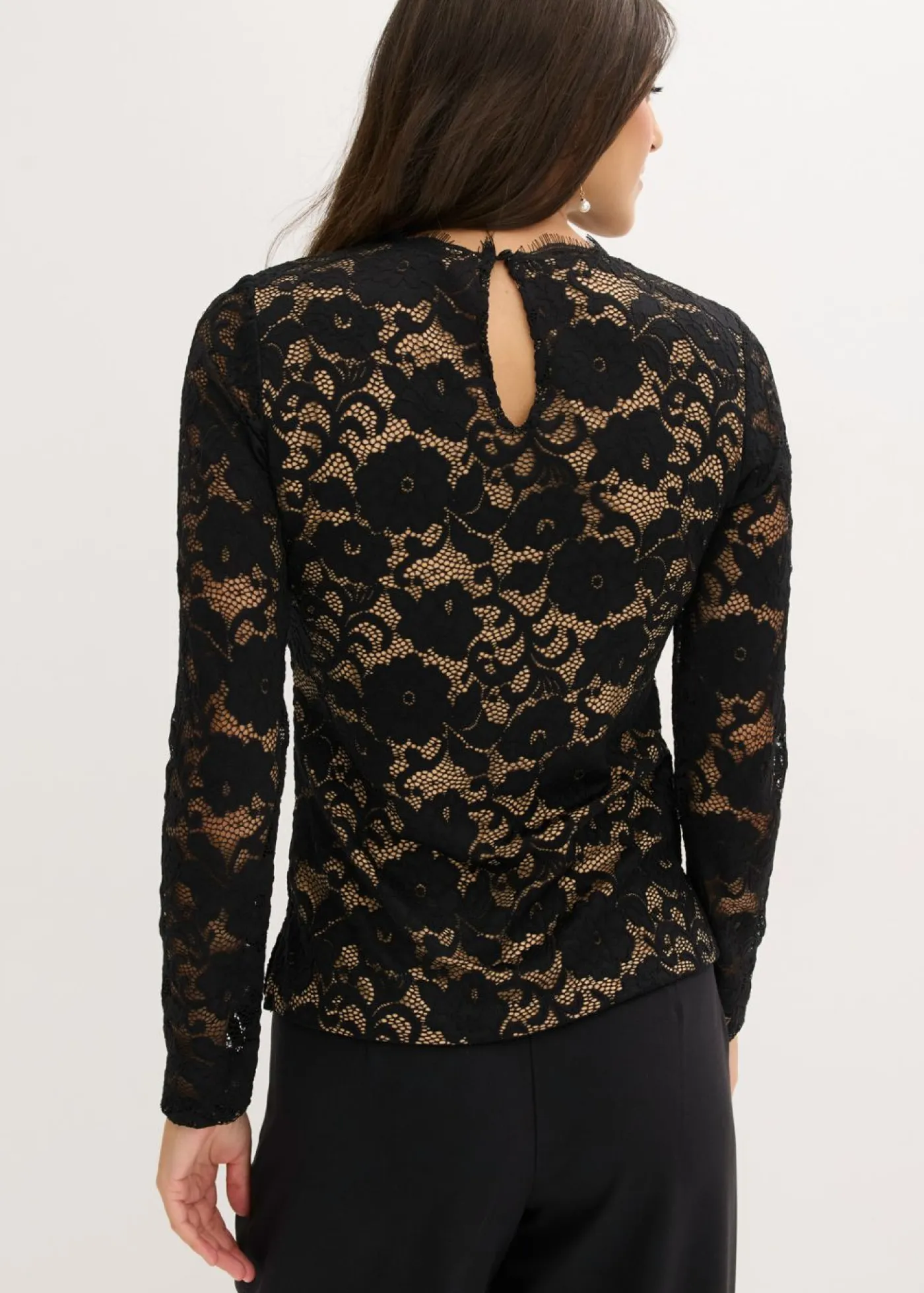 bonprix bonprix Camisetas|Novedades>Camiseta de encaje de manga larga Negro