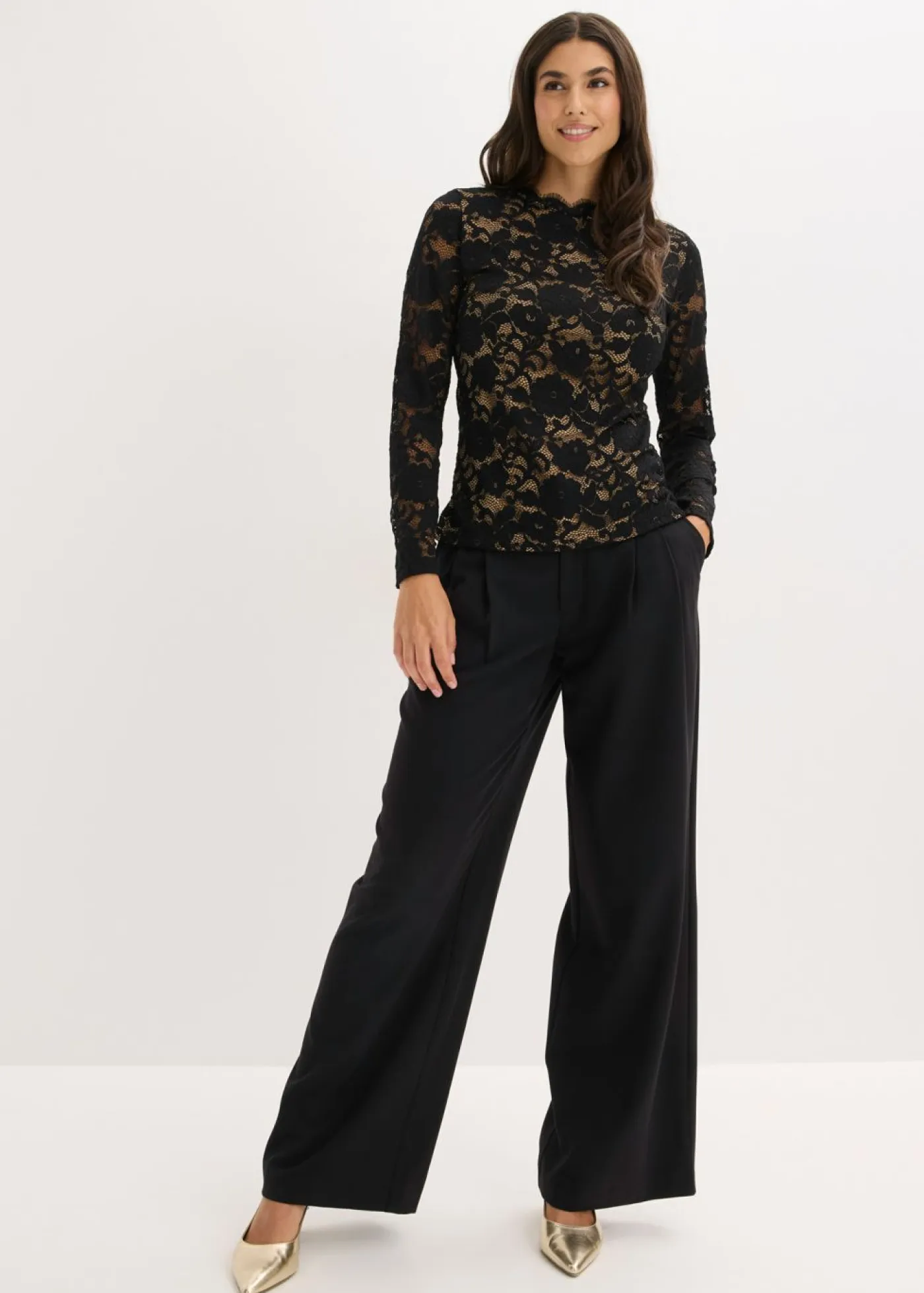 bonprix bonprix Camisetas|Novedades>Camiseta de encaje de manga larga Negro