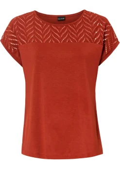 bonprix bonprix Camisetas|Novedades>Camiseta de encaje de viscosa suave rojo carmín