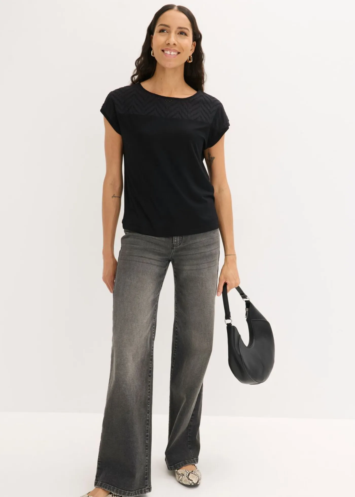 Mujer bonprix bonprix Camiseta de encaje de viscosa suave