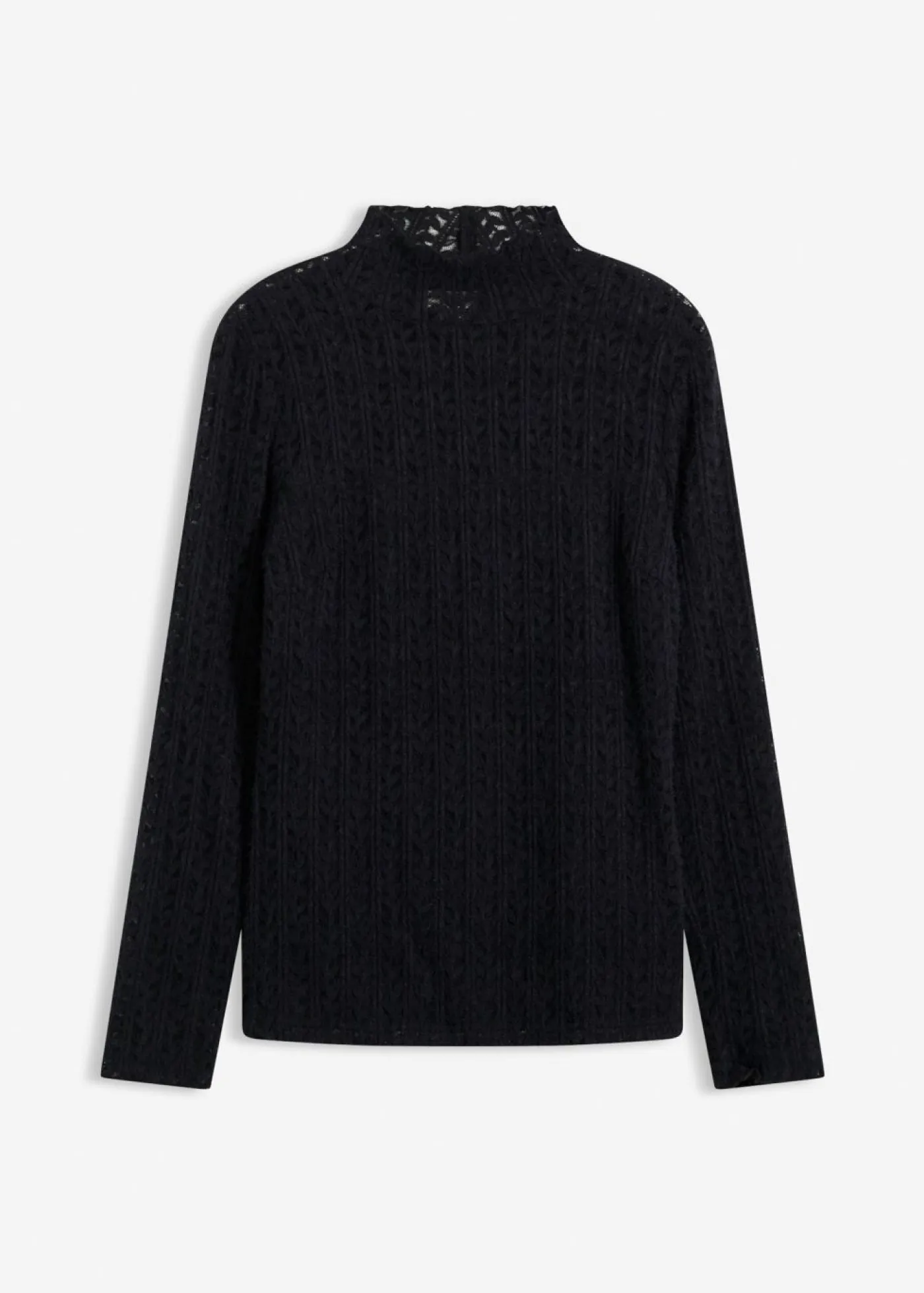 bonprix bonprix Camisetas>Camiseta de encaje y cuello vuelto Negro