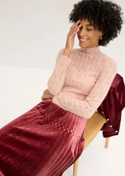 Mujer bonprix bonprix Camiseta de encaje y cuello vuelto