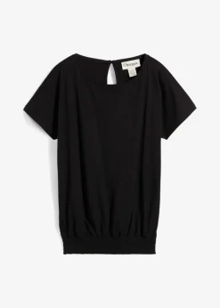 bonprix bonprix Camisetas>Camiseta de hilo flameado de algodón orgánico con cuello de nido de abeja Negro