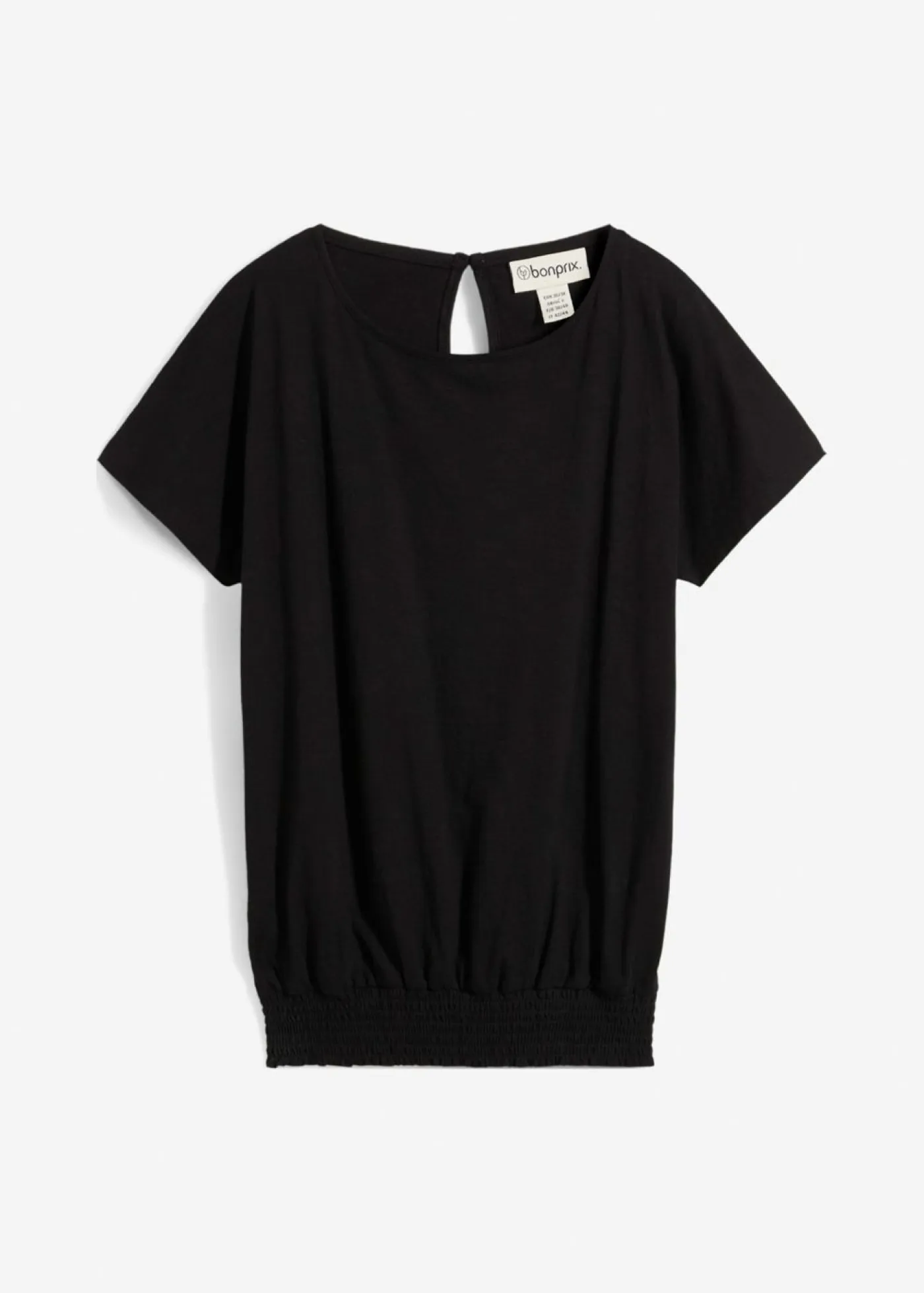 bonprix bonprix Camisetas>Camiseta de hilo flameado de algodón orgánico con cuello de nido de abeja Negro