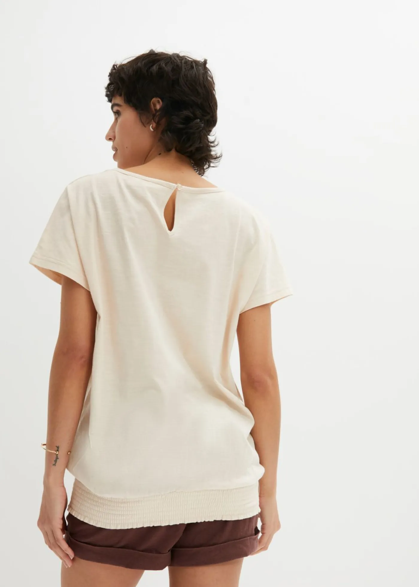 bonprix bonprix Camisetas>Camiseta de hilo flameado de algodón orgánico con cuello de nido de abeja Negro