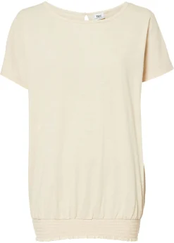 bonprix bonprix Camisetas>Camiseta de hilo flameado de algodón orgánico con cuello de nido de abeja Beige-arena