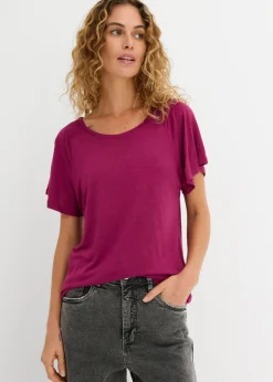 Mujer bonprix bonprix Camiseta de hilo flameado con mangas de murciélago