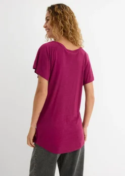 Mujer bonprix bonprix Camiseta de hilo flameado con mangas de murciélago