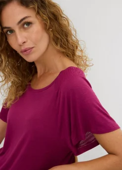 Mujer bonprix bonprix Camiseta de hilo flameado con mangas de murciélago