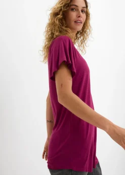 Mujer bonprix bonprix Camiseta de hilo flameado con mangas de murciélago