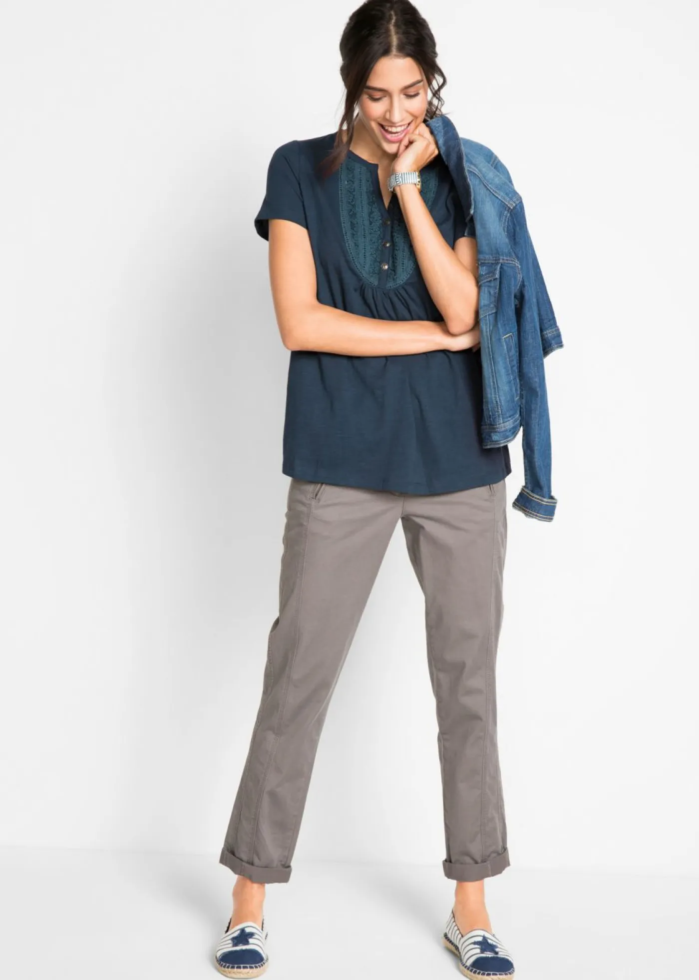 Mujer bonprix bonprix Camiseta de hilo flameado de algodón con manga corta