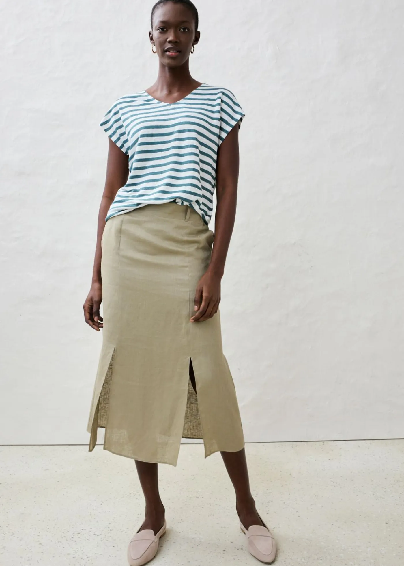 Mujer bonprix bonprix Camiseta de lino puro con mangas tipo murciélago