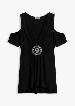 bonprix bonprix Camisetas|Novedades>Camiseta de malla con hombros al descubierto Negro