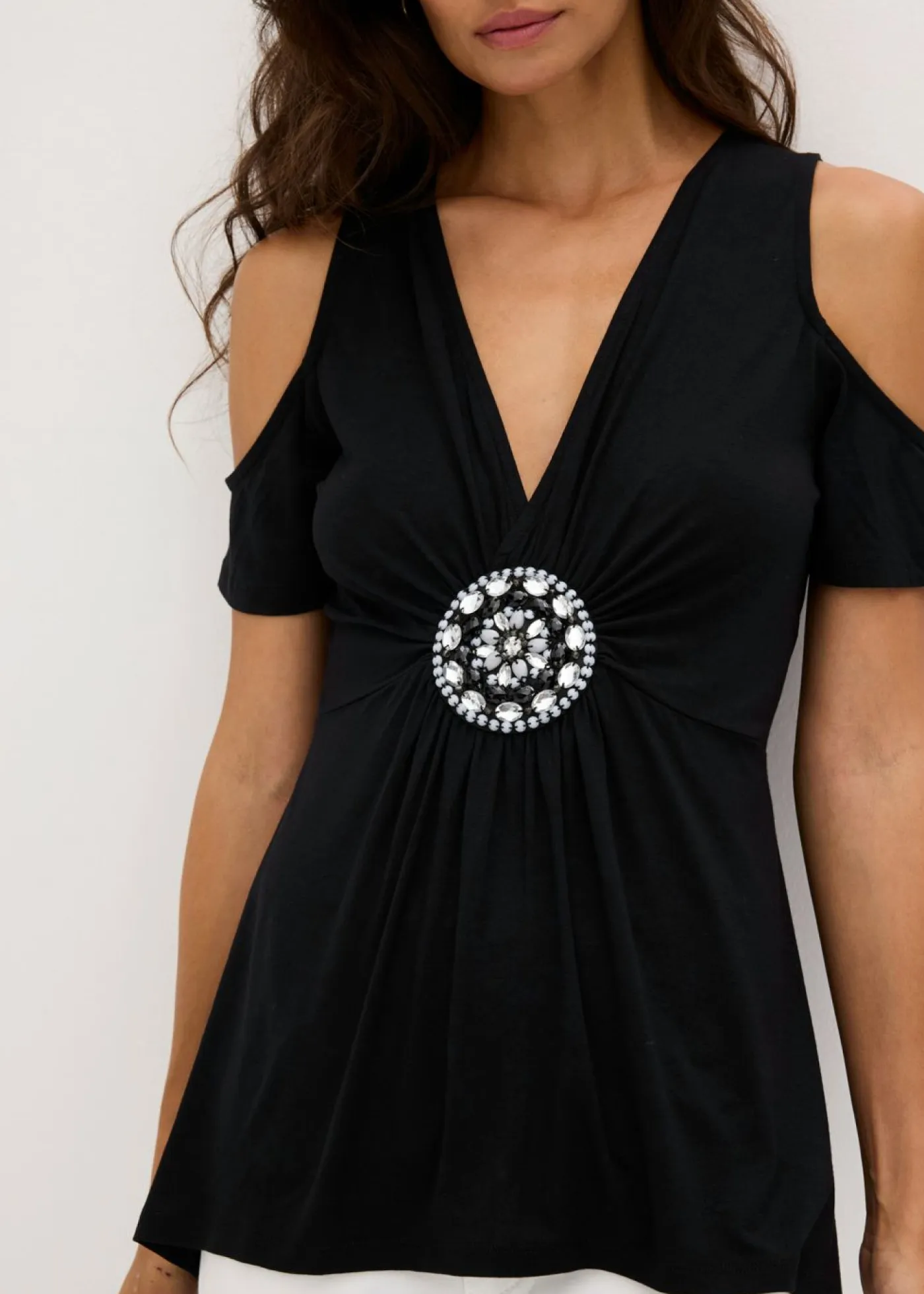 bonprix bonprix Camisetas|Novedades>Camiseta de malla con hombros al descubierto Negro